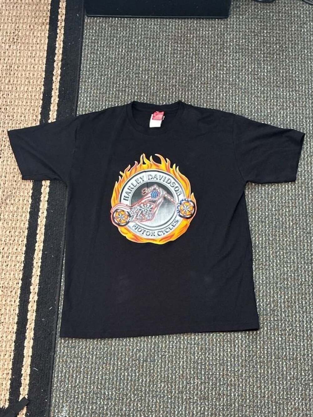 Baltica Harley Davidson Motorcycles Flaming Chopper Graphic Black T-Shirt XL